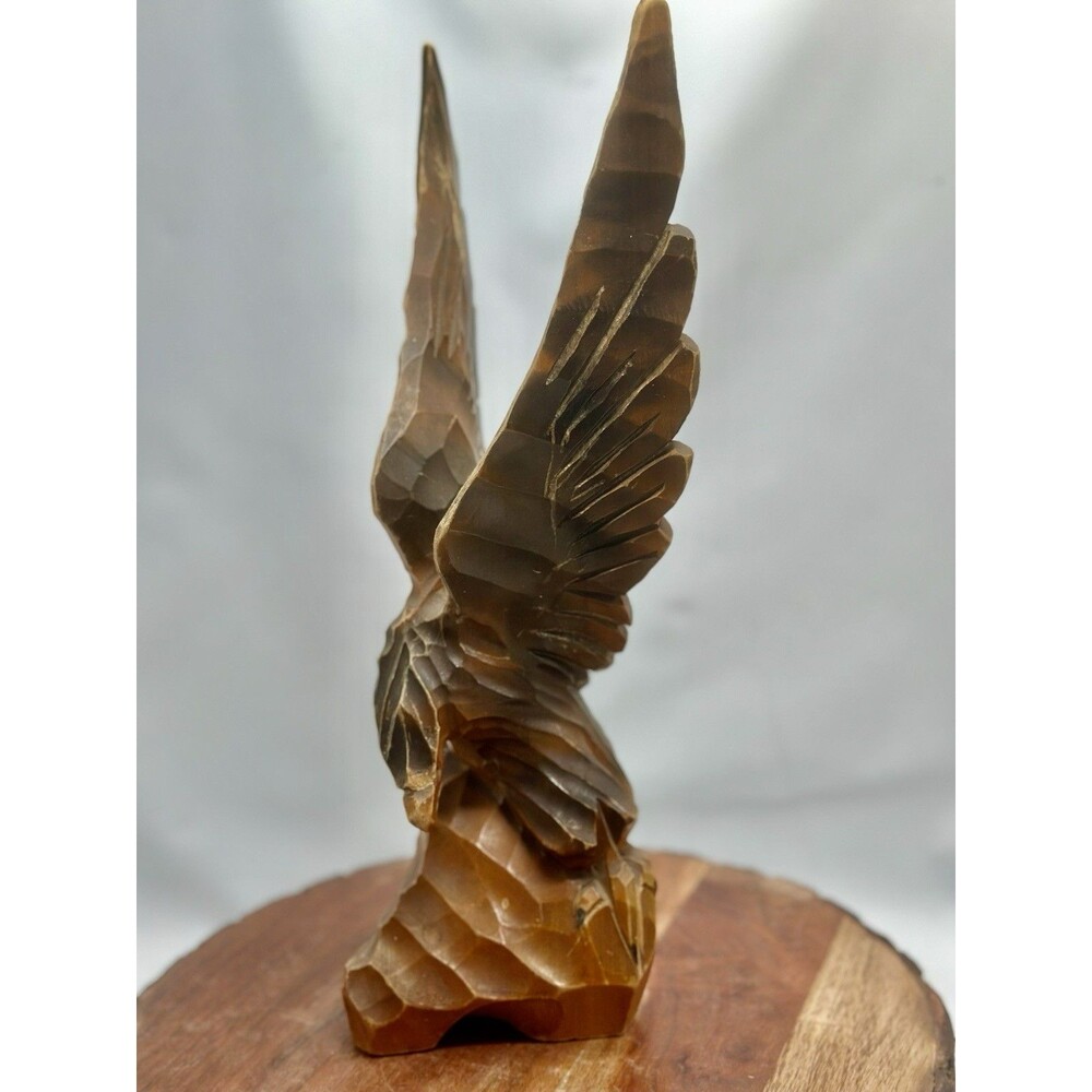 Carved Wood Eagle Folk Art Sculpture Soaring Bird Figure 11.5 “ Tall
